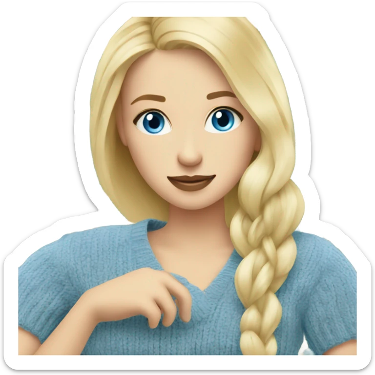 beautiful finnish blond hair woman with blue eyes knitting floral  sticker