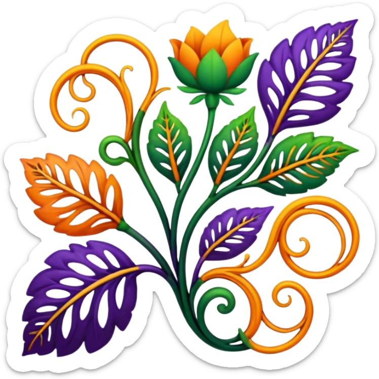 dark colorful filigree design, leaf shapes, flower shapes, nature shapes, toxic nature, toxic plants sticker