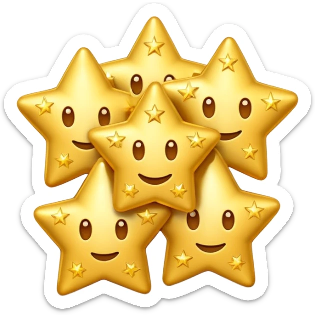 3D iPhone style emoji of classic sparkles, three golden shining stars with glowing edges, isolated on white background, soft shadows, high detail, playful and cute. sticker