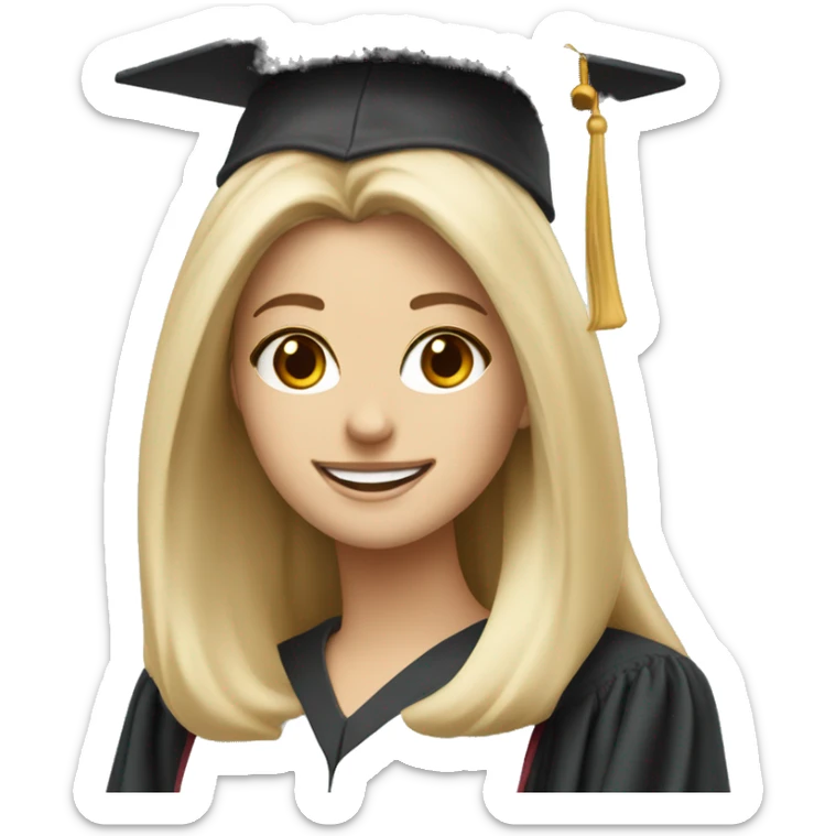 Blonde white girl smiling wearing graduation cap with university of Chicago Loyola sticker
