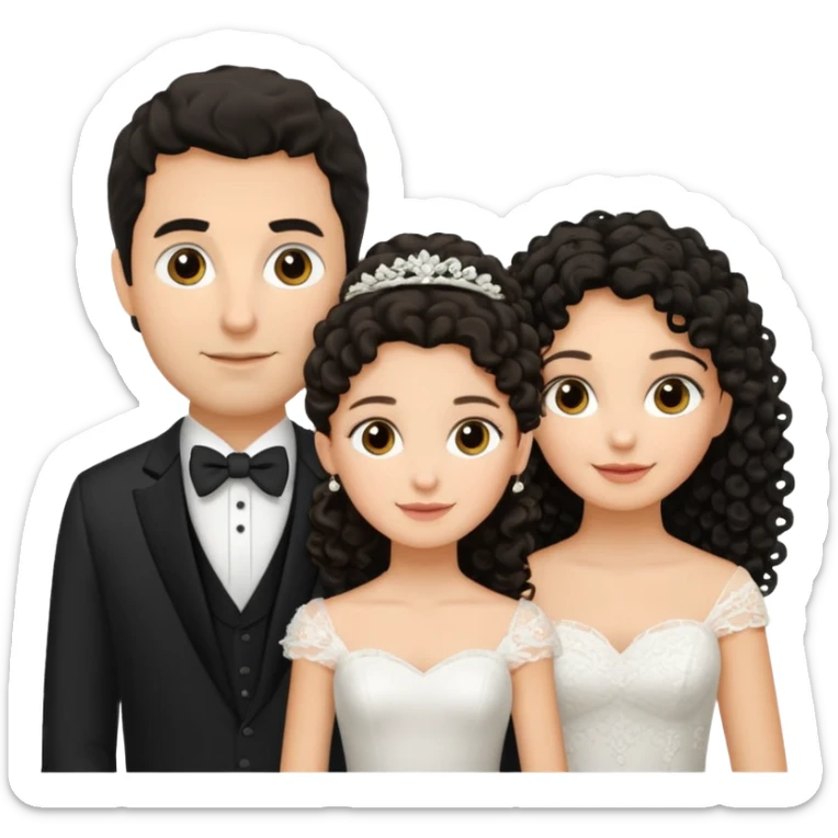 Familia : Novio pelo oscuro, Novia pelo rizado oscuro, hija mayor pelo mono , hija menor pelo oscuro. sticker