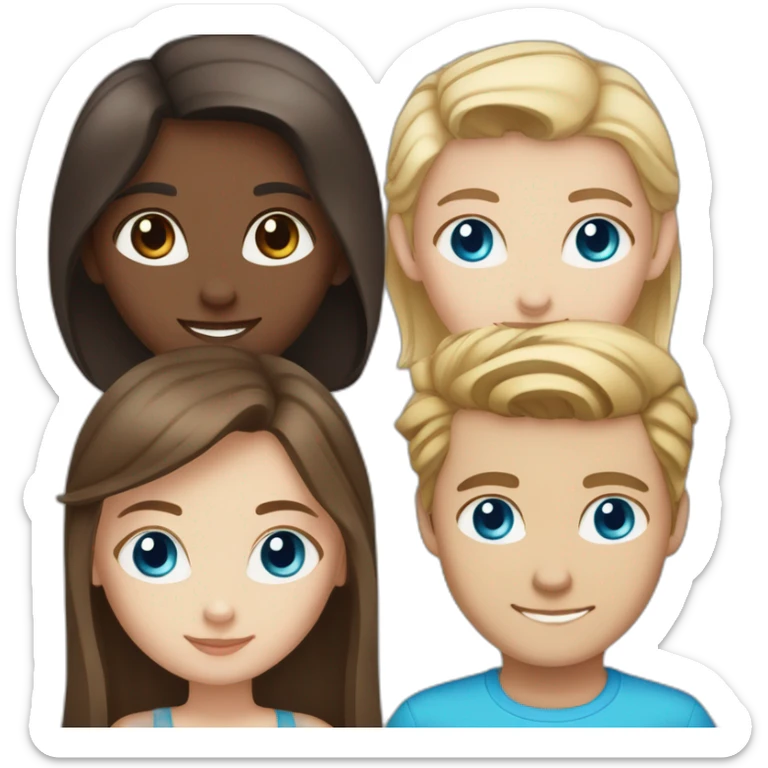 Brown haired girl with brown eyes AND blond haired boy with blue eyes and blued eyes Siamese cat sticker