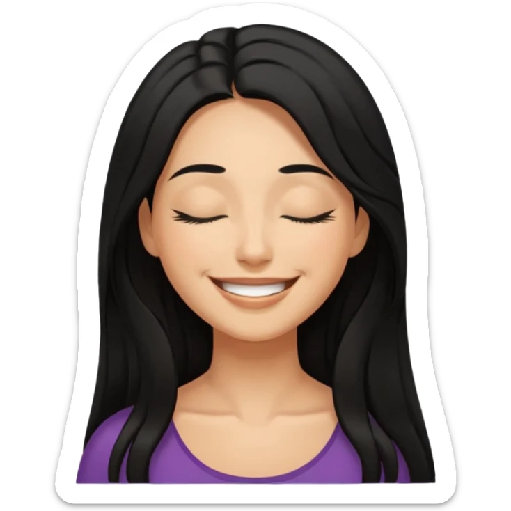 a happy woman smile, close eyes with long black hair sticker