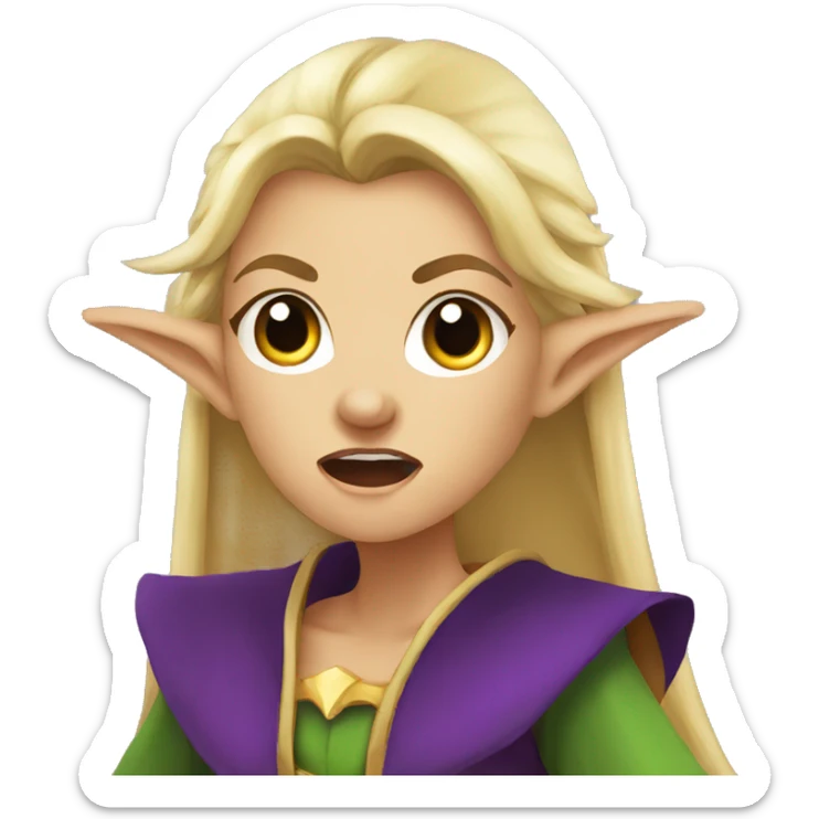 enraged angry, Noble female Elf with Elf ears and blonde hair and purple robes sticker
