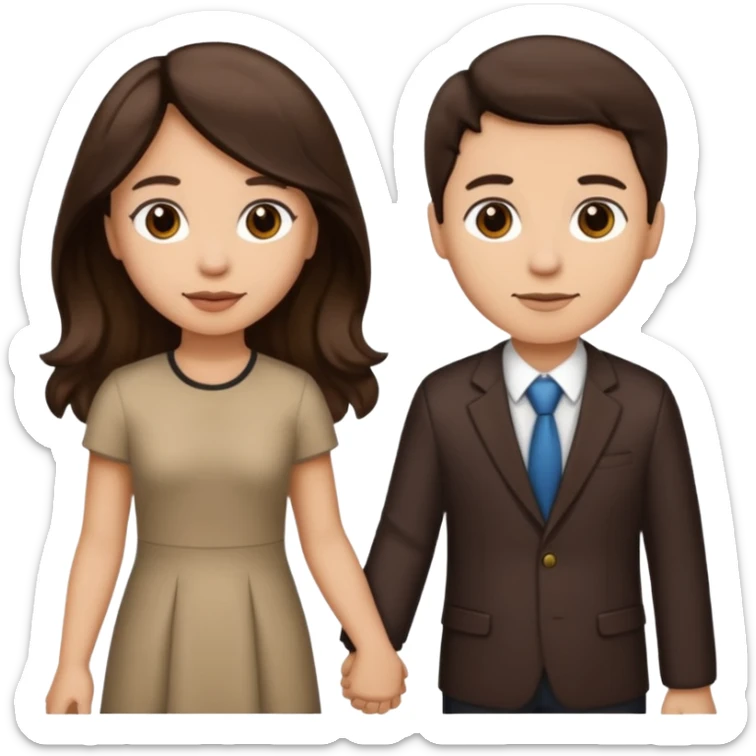 Longer wavy hair for one and straight for the other both dark brown hair. Light skin tone holding hands sticker