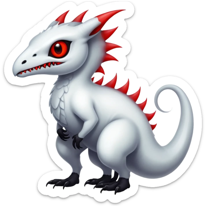 a translucent white with black belly and red eyes exotic edgy vernid-fionbri-creature full body sticker