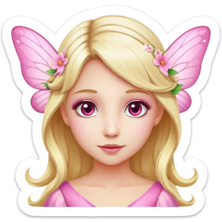 coquette pink, fairy, blonde hair, cool tone, hazel eye, pretty, medium long hair sticker