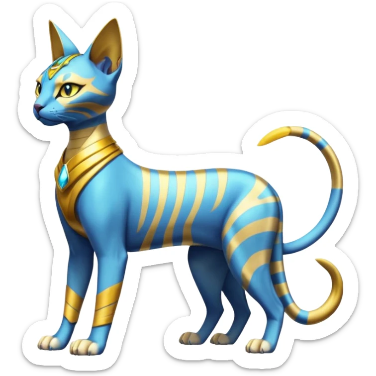 Modern futuristic shiny colorful Bastet-Sphynx-Lombax-Zeraora-Renamon-fusion (full body) sticker