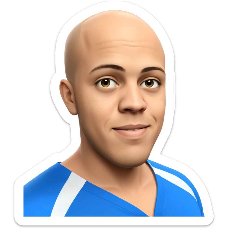 bald boy in blue shirt sticker
