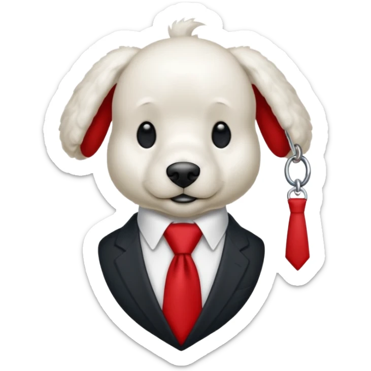 Un caniche blanc avec une cravate rouge et un cerre téte rouge cravate sticker