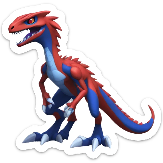 Cool Edgy Red Blue Digimon-Fakemon-Guilmon-Velociraptor-Dragon full body sticker