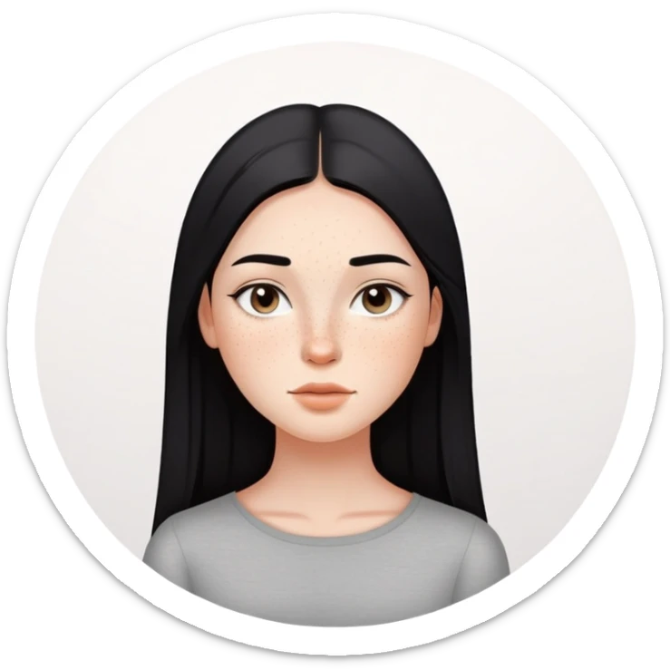 girl with smooth black straight hair, minimal makeup, and freckles on nose and cheeks sticker