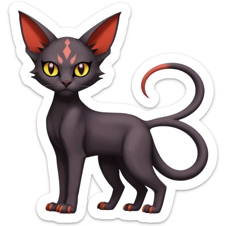 Black edgy Noivern-Litten-Sphynx-Lykoi-Caracal-cat-Fakemon full-body sticker