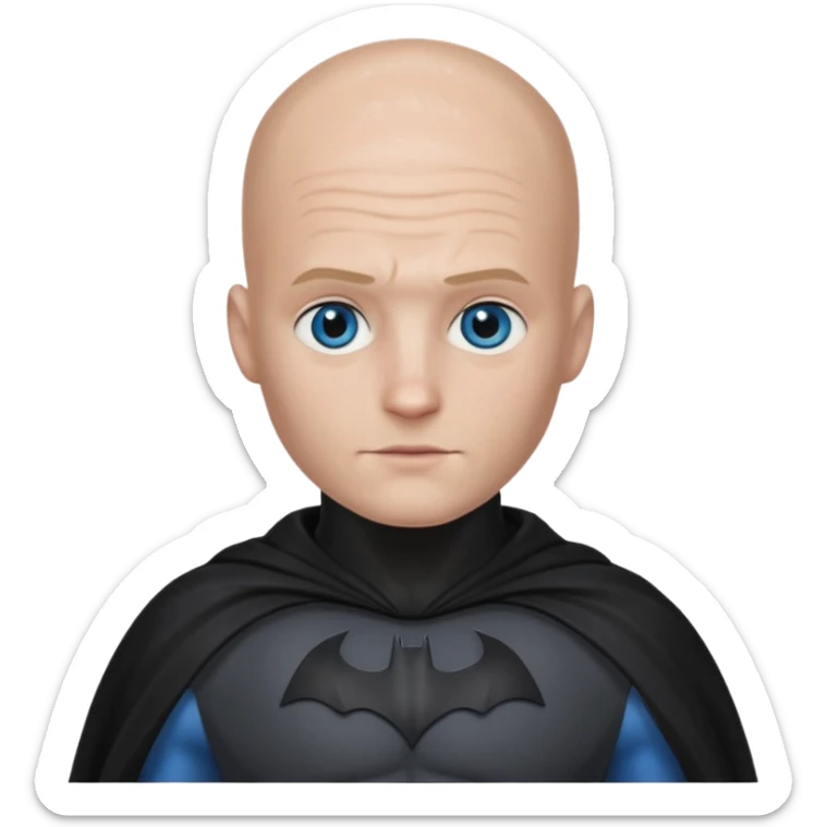 I Want a 25 years old man with glasses and blue eyes with no hair in a batman costume sticker