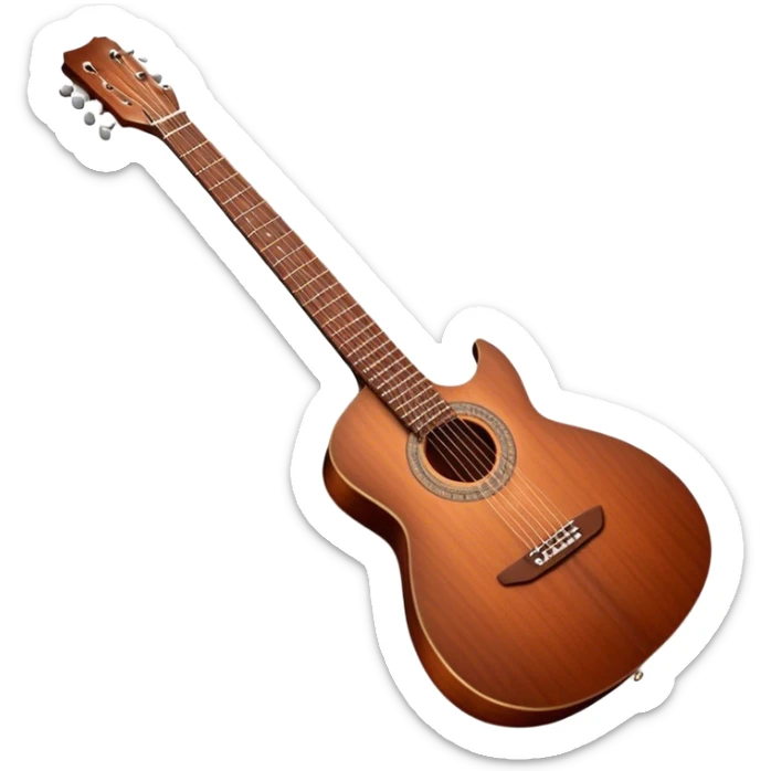 Cinematic Realistic Guitar, smooth mahogany body with intricate wood grain, steel strings reflecting soft light, gentle hand positioning on the fretboard, glowing with warmth and musical soul. sticker