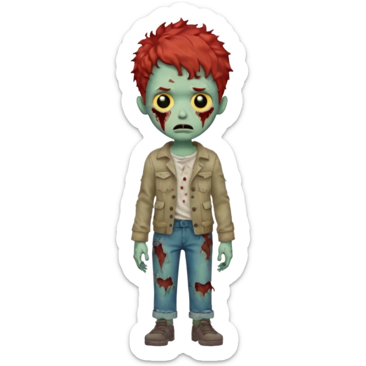 Create an emoji of zombie boy with red and short curly hair sticker