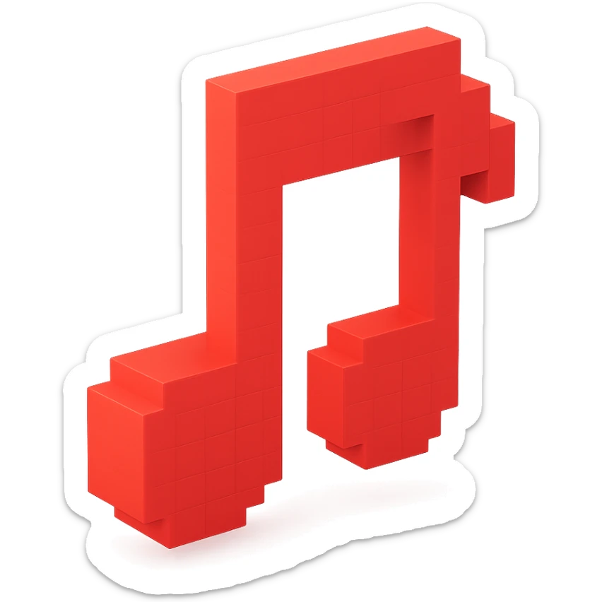 music note, voxel style, red color, 3D cubic form sticker