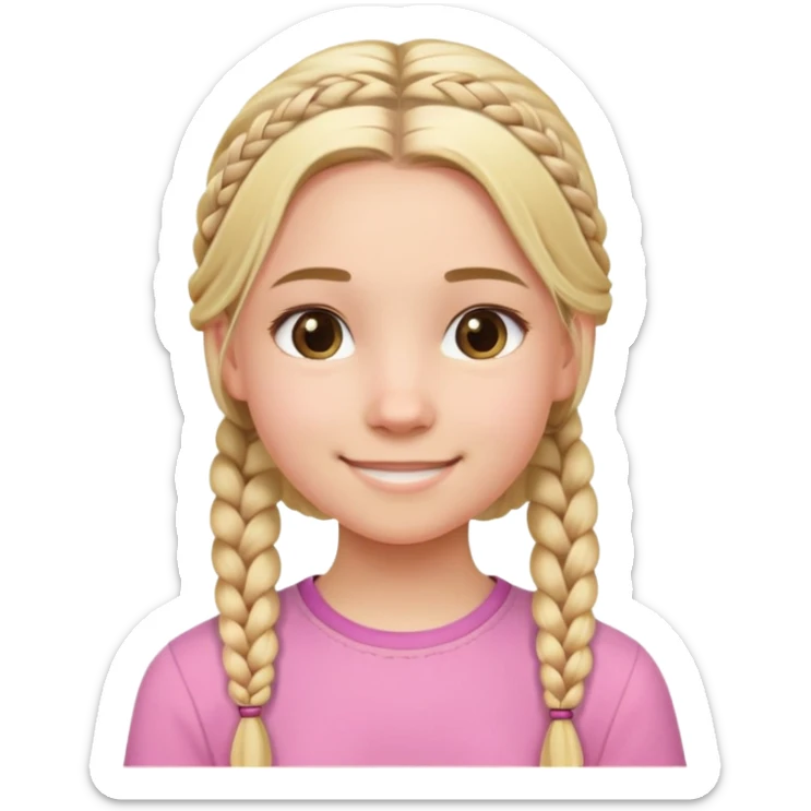"- Nữ - 15 tuổi - Da trắng - Tóc vàng xõa, tết  lọn nhỏ - Mặt xinh, áo hồng, cười" sticker