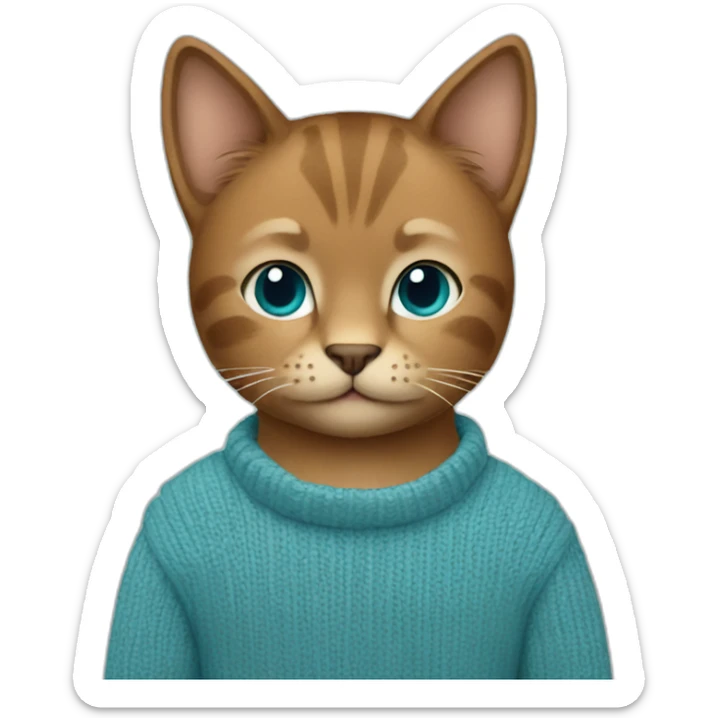 Anthropomorphic Cat with Tan Fur and Brown hair wearing a Cyan jumper and blue jeans sticker