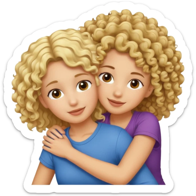 A blonde girl piggybacking on top of her curly-haired brunette friend sticker
