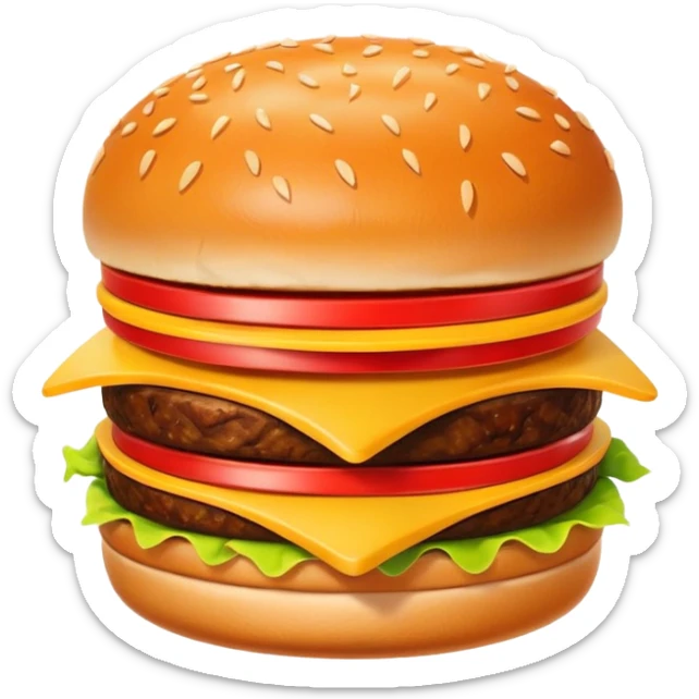 A clean and simple icon of fast food in emoji-style illustration. A burger with fries, bright and bold colors, simple shapes, flat design, high contrast, inviting and appetizing. sticker