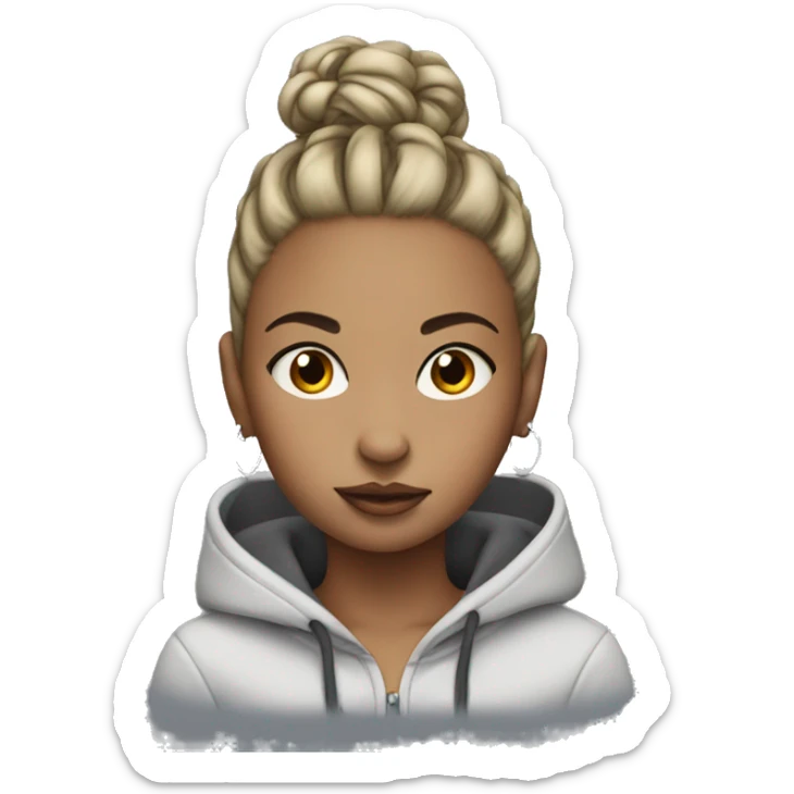 girl wearing a hoodie with a high top bun and a ring nose piercing sticker
