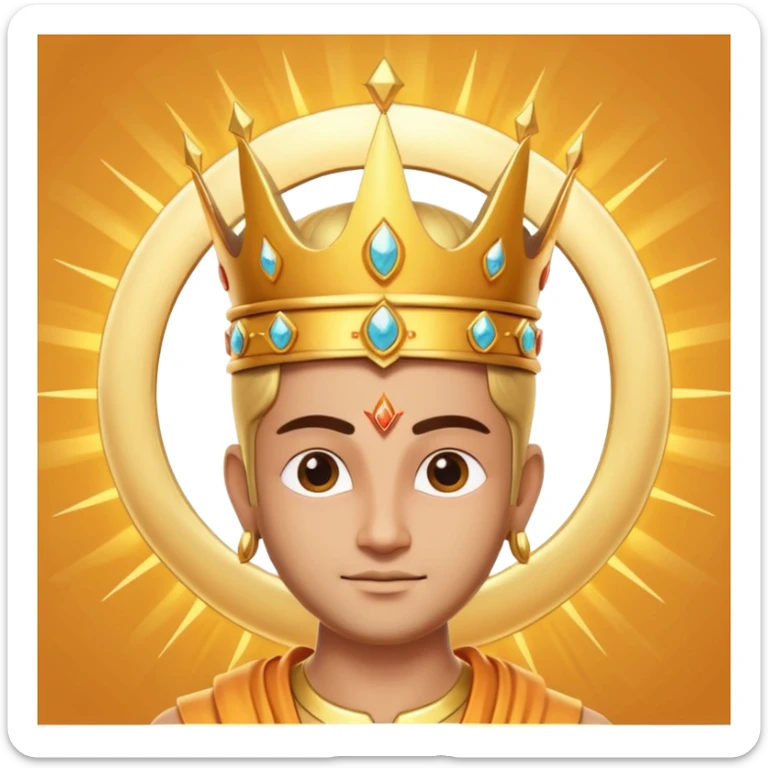 Hindu god Surya portrait, head and shoulders only, radiant golden crown, sun aura behind head, confident expression, 3D cartoon, mobile game icon style, clean background, no text, no watermark
 sticker