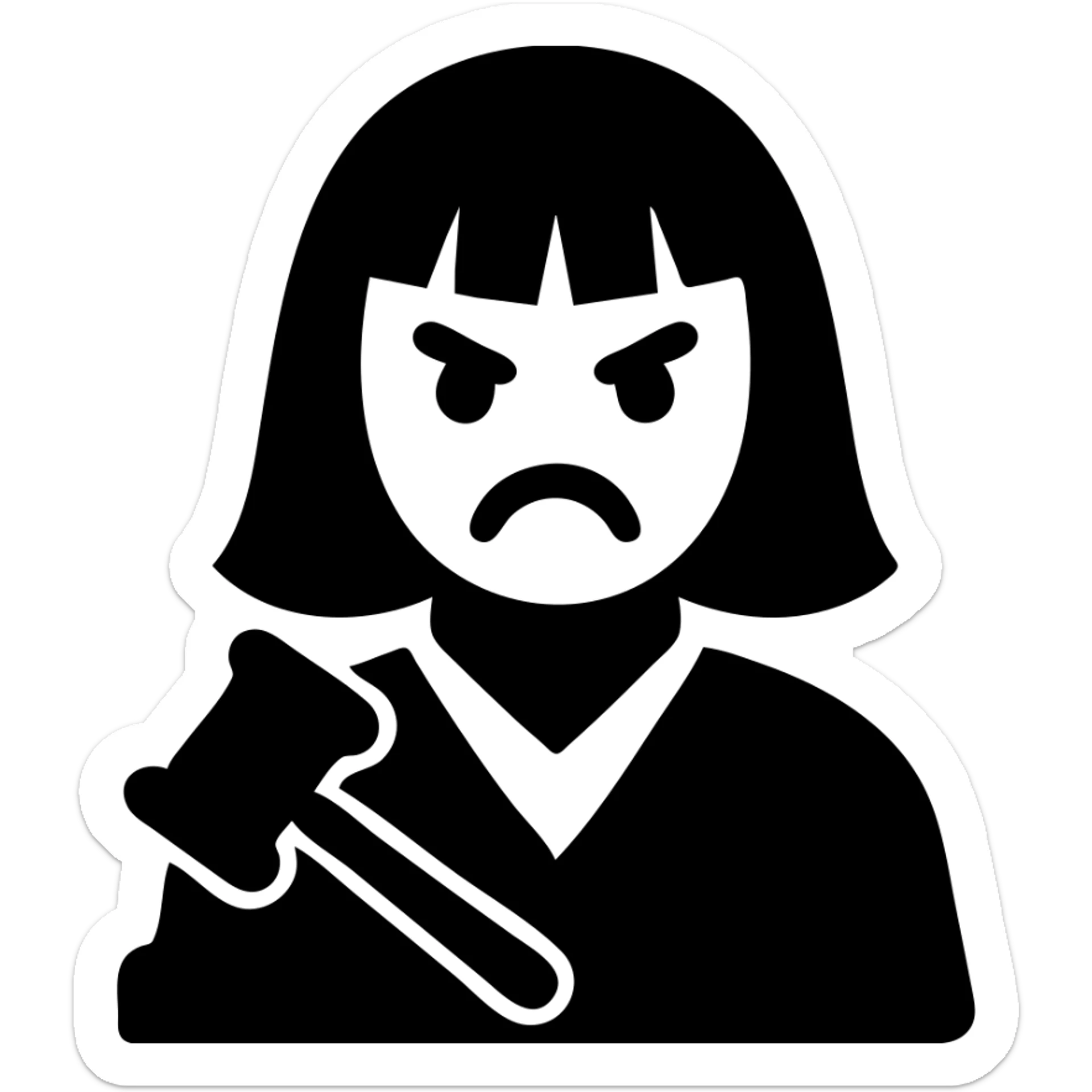 angry judge with blonde shoulder-length hair and bangs sticker