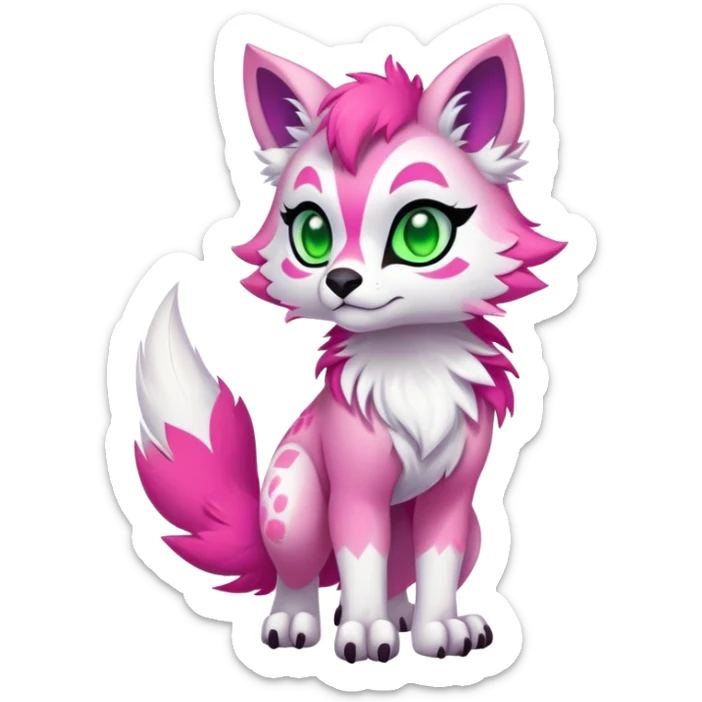 Neon-colored multi-colored cute cool exotic Falvie-Fionbri-fantasy-creature-fursona, full body, with markings sticker