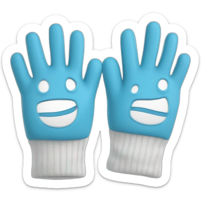 Deux gants blancs souriants, il y a dessiné une dessin mystérieux maçonnique bleu de deux équerres inversées.  sticker
