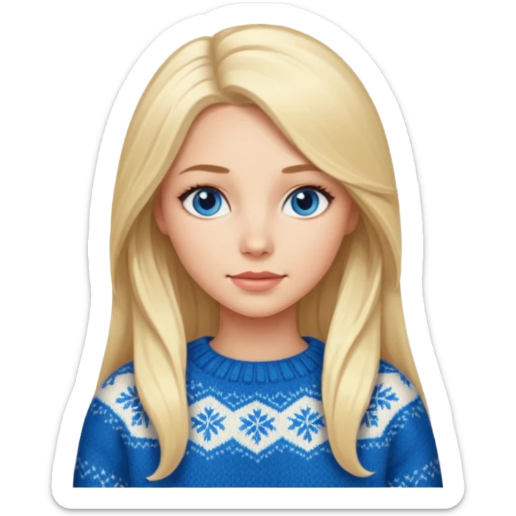 Mujer blanca rubia ojos azules atractiva y jersey de invierno y el pelo muy largo sticker