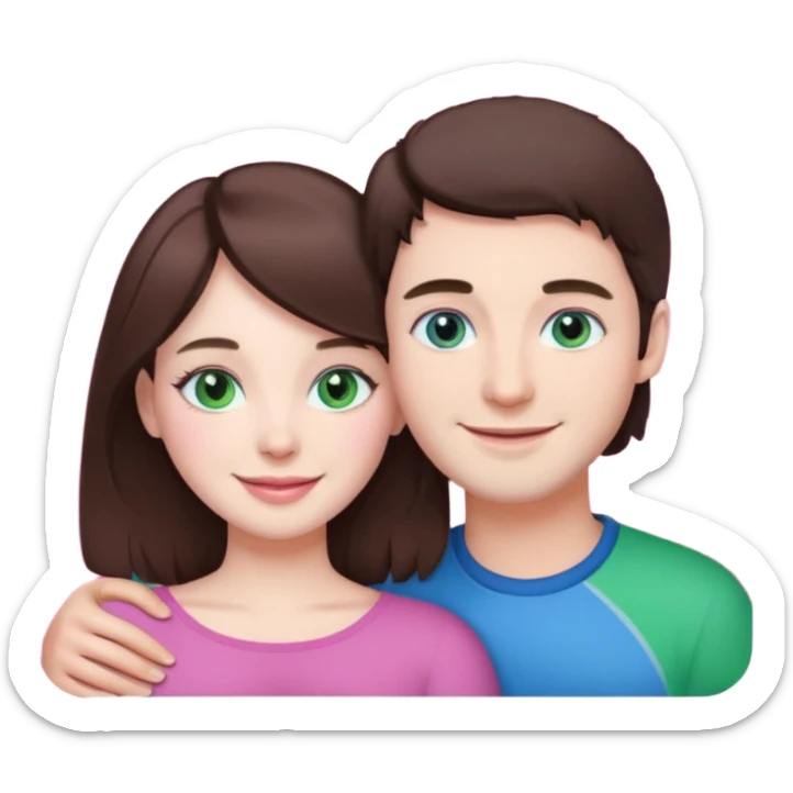 pink polaroid photo of a couple thats white with brunette hair blue and green eyes sticker
