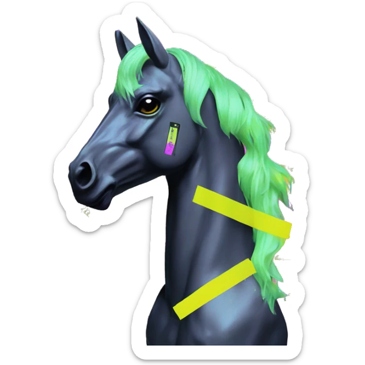 .Zombie_ Vaporwave black holographic oilslick zombie unicorn yellow caution tape graffiti Pegasus sticker