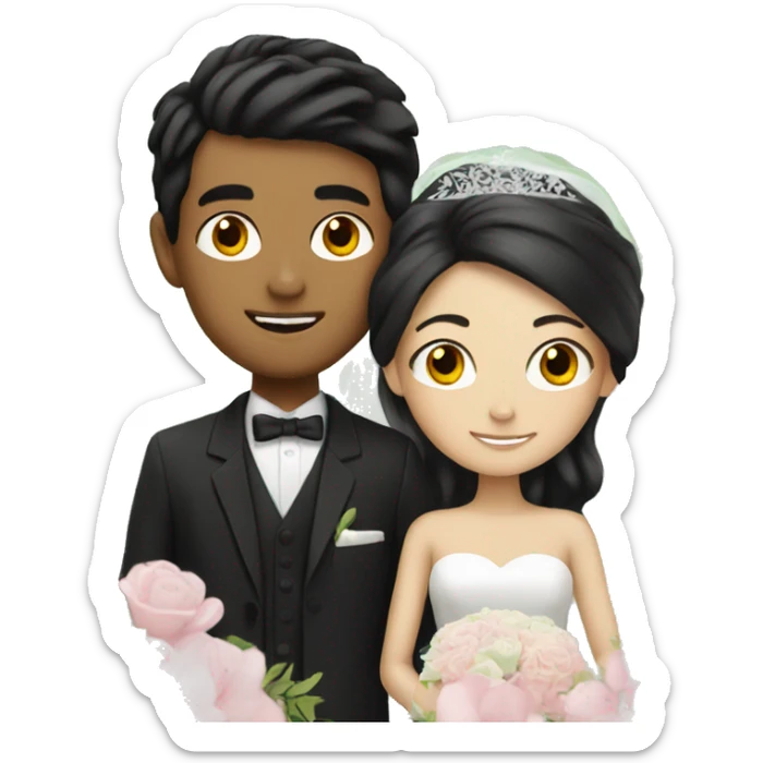 Wedding couple, girl with black hair and boy with brown hair sticker