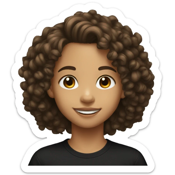 Lightskin pre teen smiling with low curly hair and black T-shirt on sticker