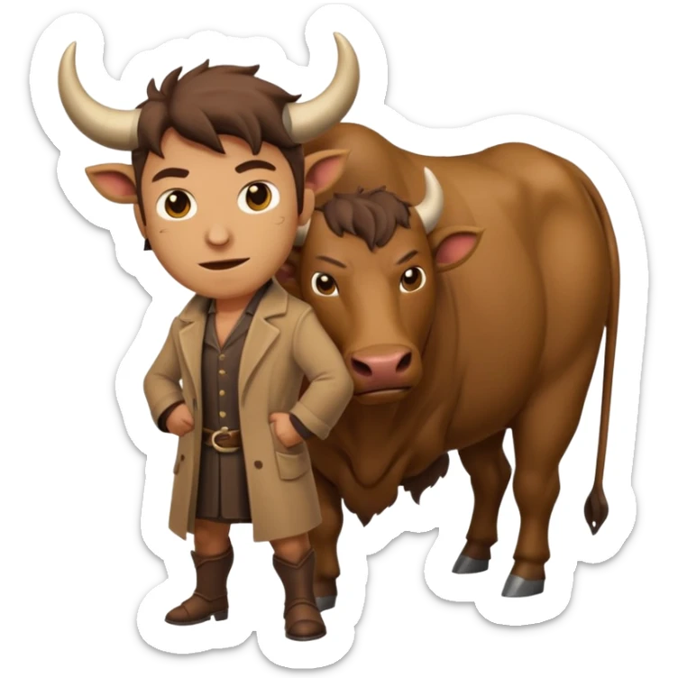 An emoji of a Cretan Minotaur. It has the body of a man and the head of a bull. sticker