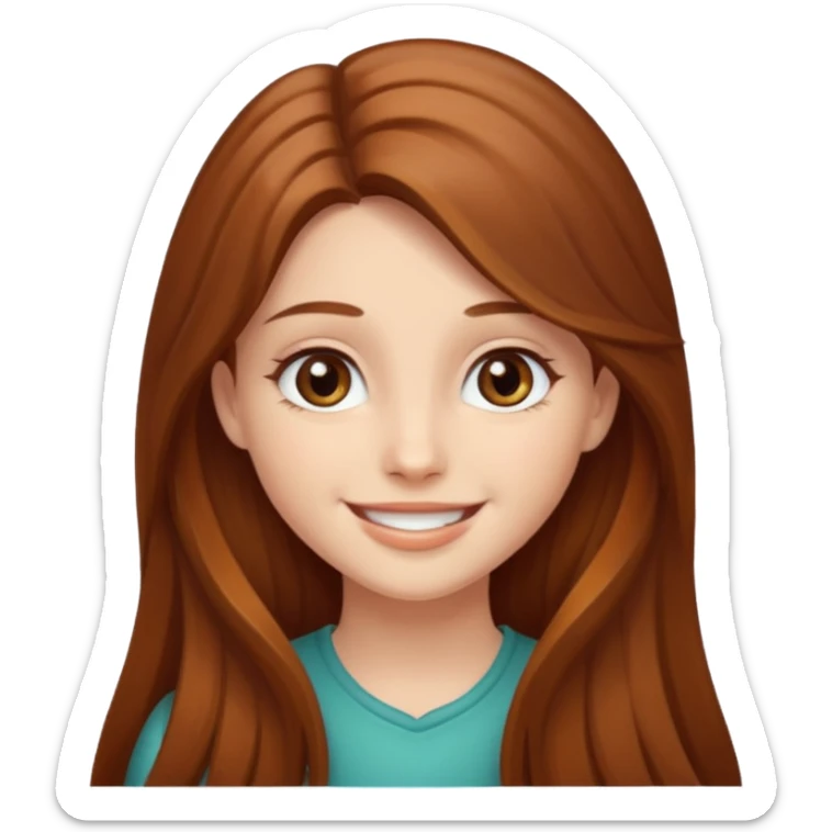create a girl with chestnut colored long hair, hazel eyes and beautiful smile sticker