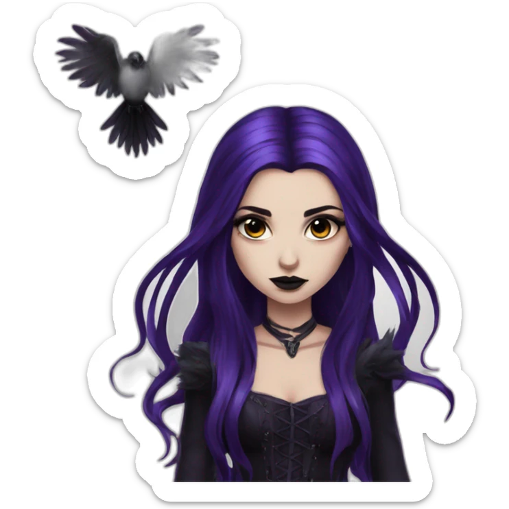 Raven Queen gothic girl long dark black and purple hair sticker