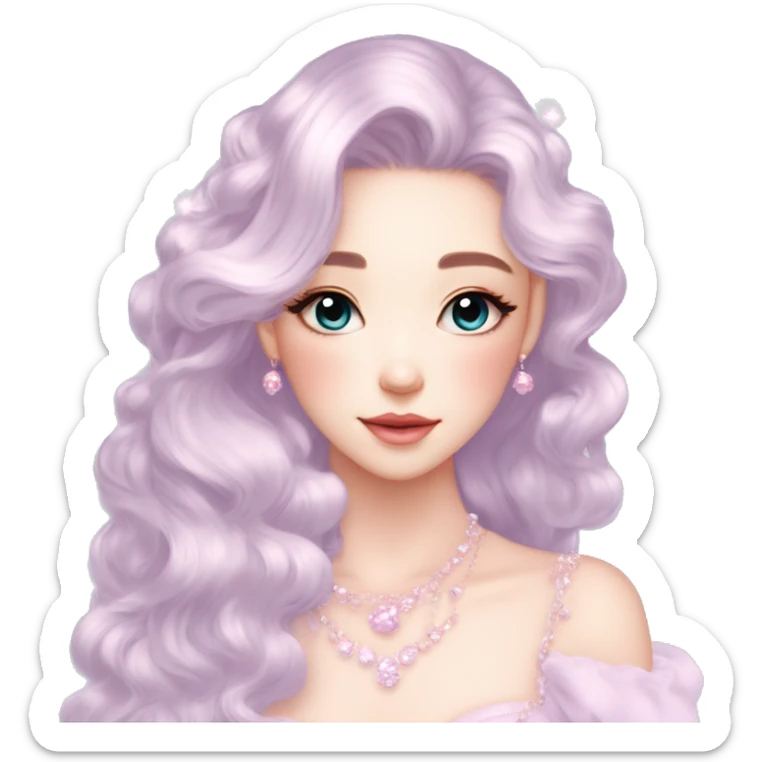 Dreamy pretty elegant kawaii shiny blushing shy pastel lady kawaii beautiful hair naturecore fairycore cottagecore jewels trending aesthetic sticker