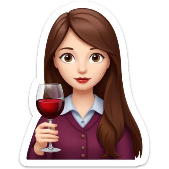 girl with long brown hair, long eye lashes, gorgeous with a glass of wine sticker