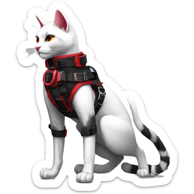 Anthro Edgy Elegant black red anthro cat wearing a harness collar cyberpunk techwear sticker