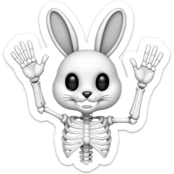 Emoji tete de Lapin squelette noire qui fait bonjour de la main  sticker
