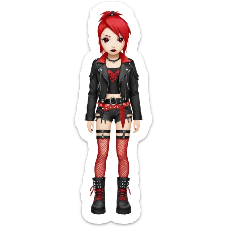 A cool urban punky gothic badass edgy black white and red styled outfit (aesthetic, clothes, clothing, loose objects, apparels)  sticker