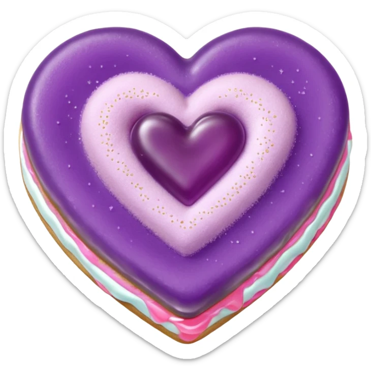 Realistic shortbread cookie in the shape of a heart with Pale Purple color jelly middle filling and sprinkled powder sugar on top. sticker