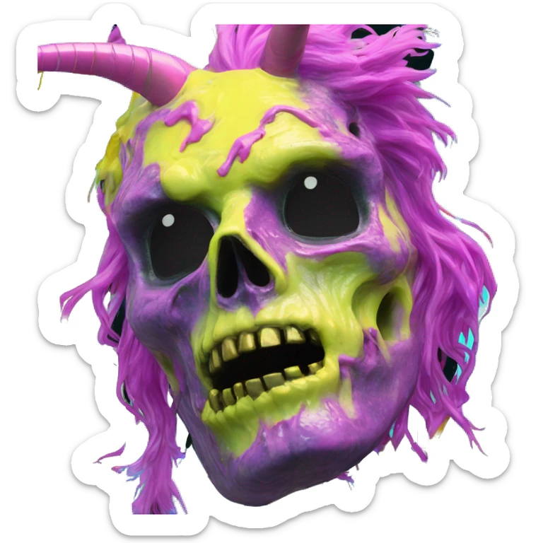 .Zombie_ Vaporwave black holographic oilslick zombie unicorn yellow caution tape sticker
