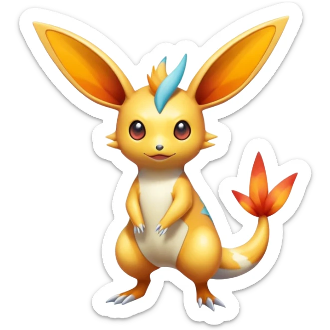 Colorful Shiny Exotic Victini-Salandit-Minccino-Emolga-Fakémon-hybrid-creature (full body)  sticker