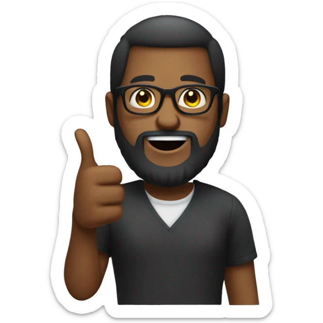 Create an emoji of a dark-skinned person, with straight hair, a big beard, wearing glasses, giving a thumbs up with their hands sticker