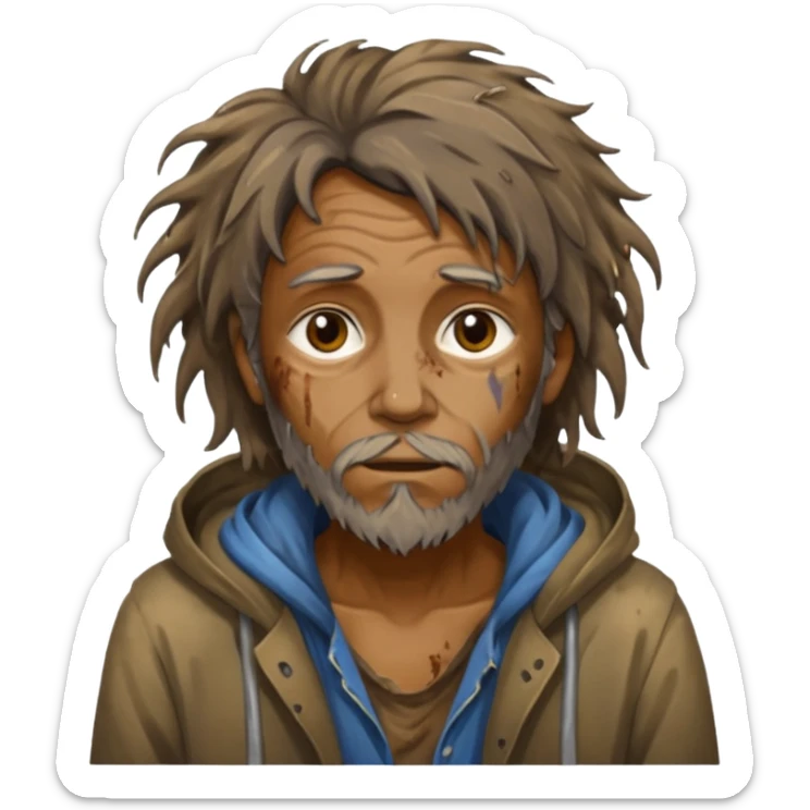 very dirty looking homeless person very very dirty and smelly looking face only, not old with stains everywhere and messy hair sticker