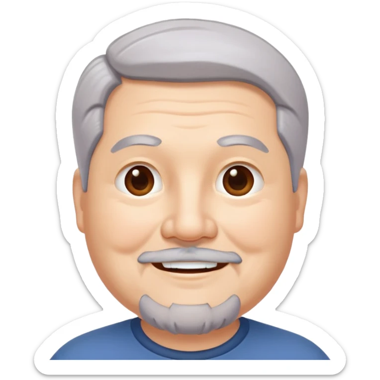 "- Nam
- 50 tuổi
- Da trắng, có nếp nhăn nhẹ
- Tóc xám
- Cười mỉm, mặt mũm mĩm, râu quai nón
" sticker