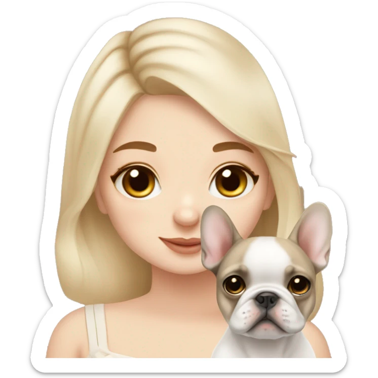 dreamy girl with beige but whiter French bulldog puppy sticker
